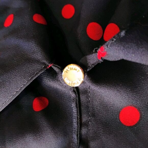 Tommy Hilfiger Navy Red Polka Dot Tie Neck Sleeveless Blouse XS Scarf NWT $69 - Picture 15 of 16